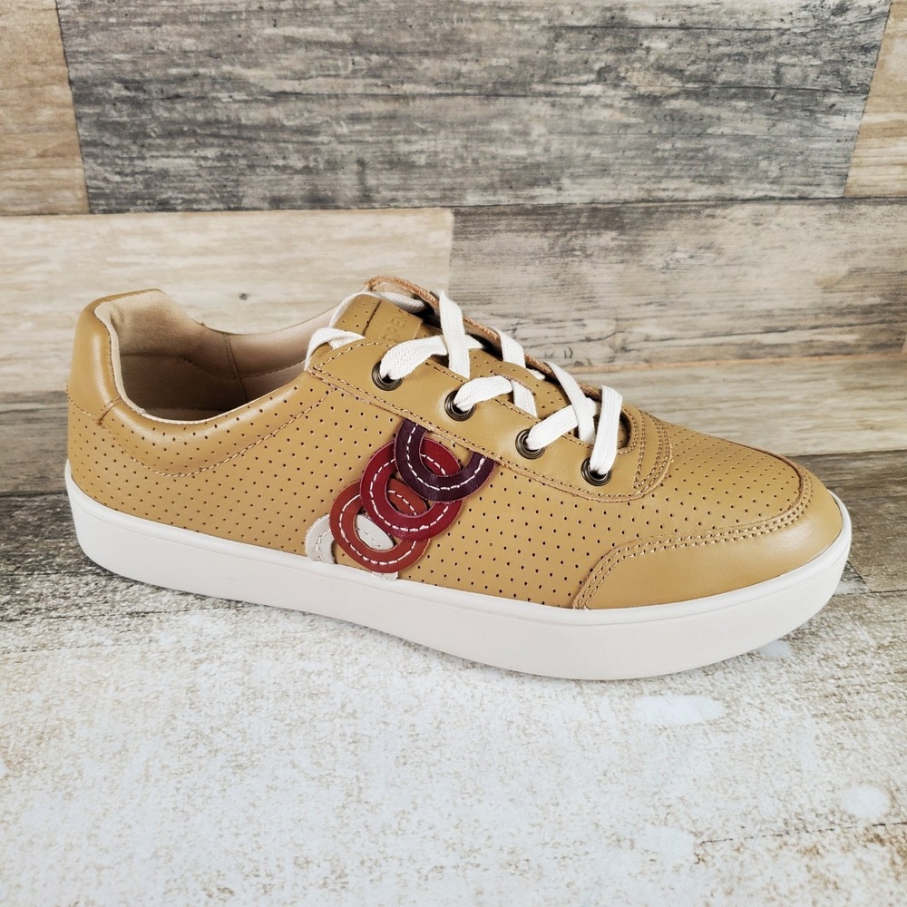 Spenco Cambridge Womens Shoes Sz 7.5 Tan White Leather Low Top Lace-Up Sneakers